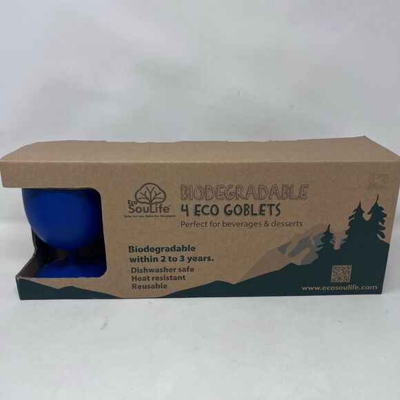 Eco Soul Life Biodegradable Sky Blue Goblet Set of 4 NEW - Picture 1 of 9